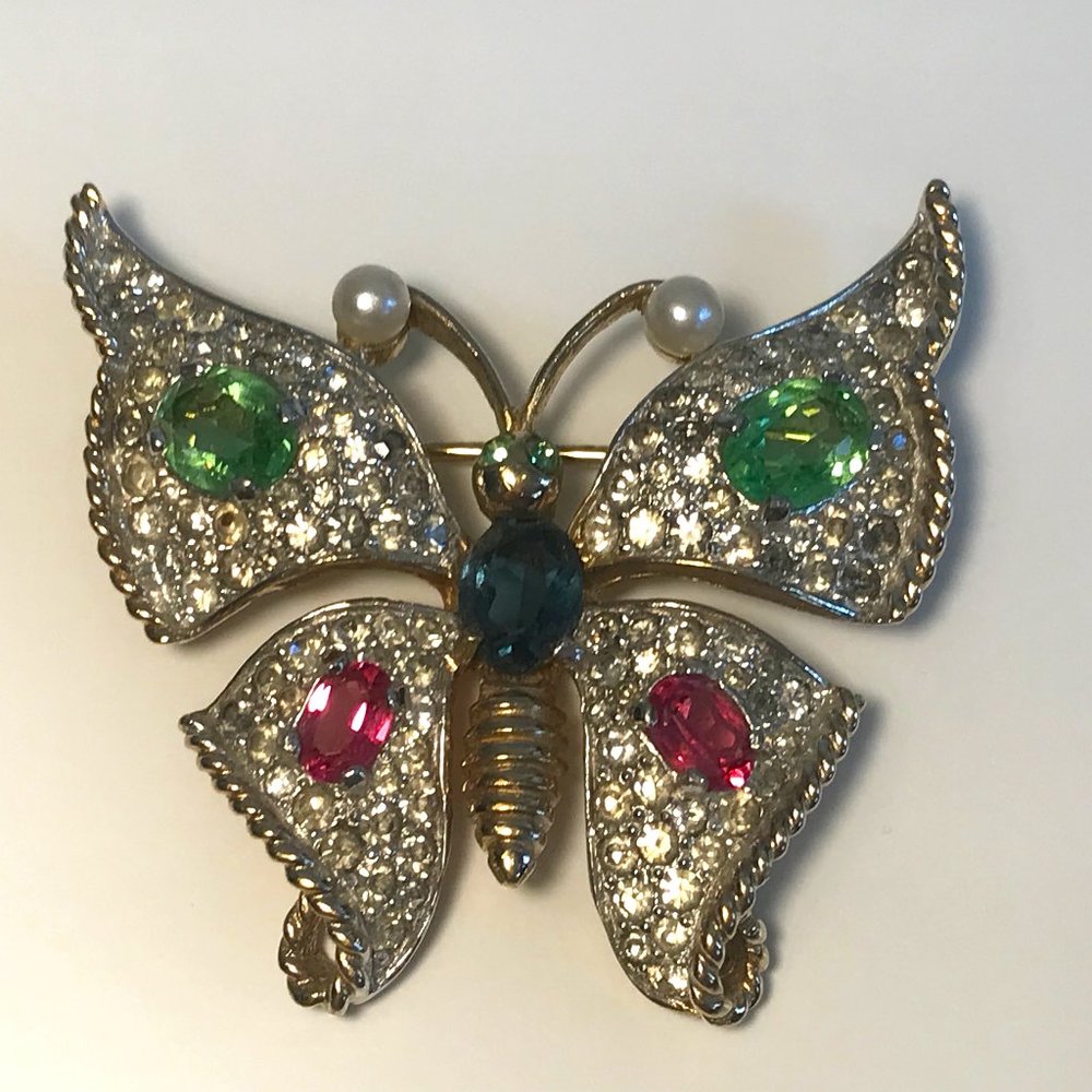 PANETTA VINTAGE 1940's MULTI-GEM COLOR BUTTERFLY BROOCH PIN.
